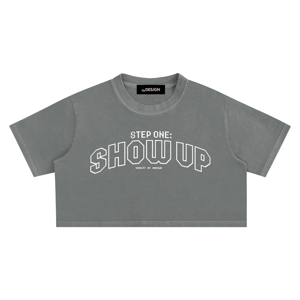 Step One Women's Crop Tee—Dark Gray/White (Swipe)