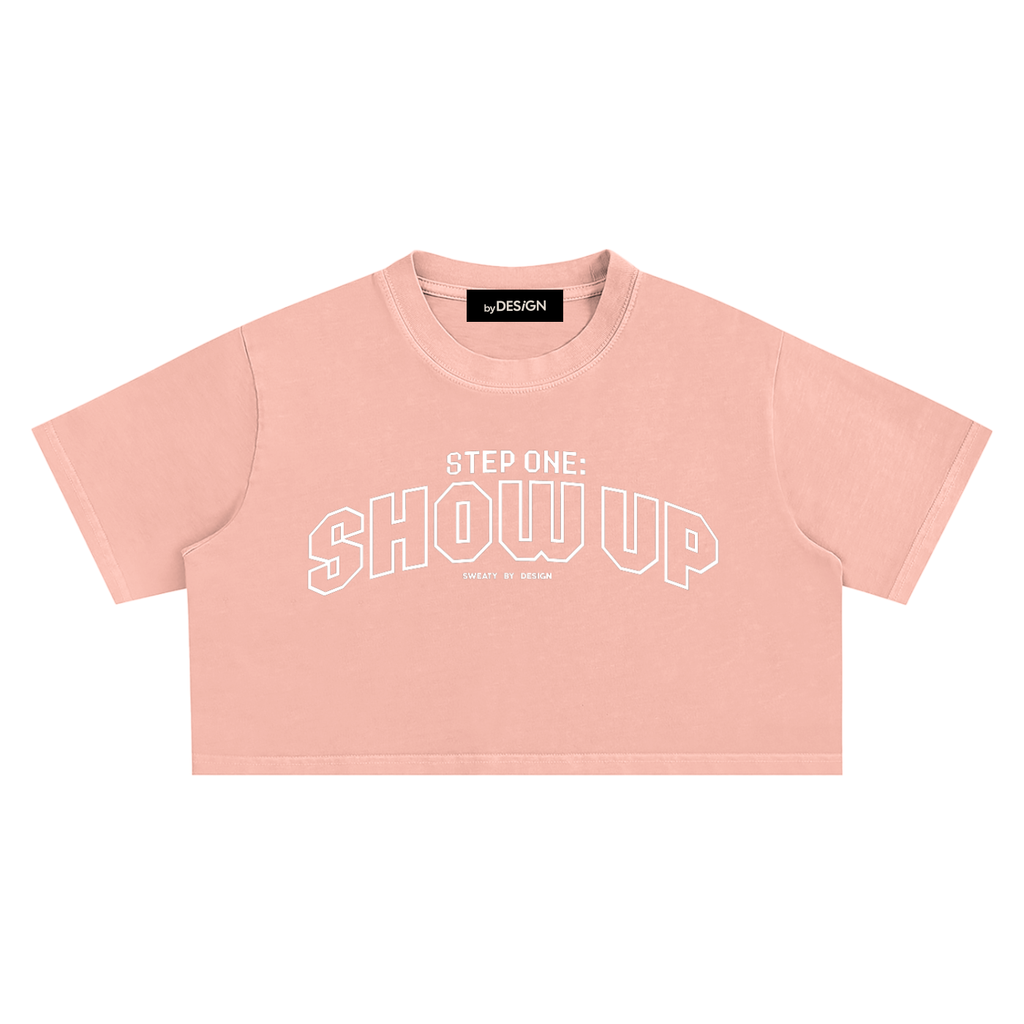 Step One Women's Crop Tee—Pink/White (Swipe)